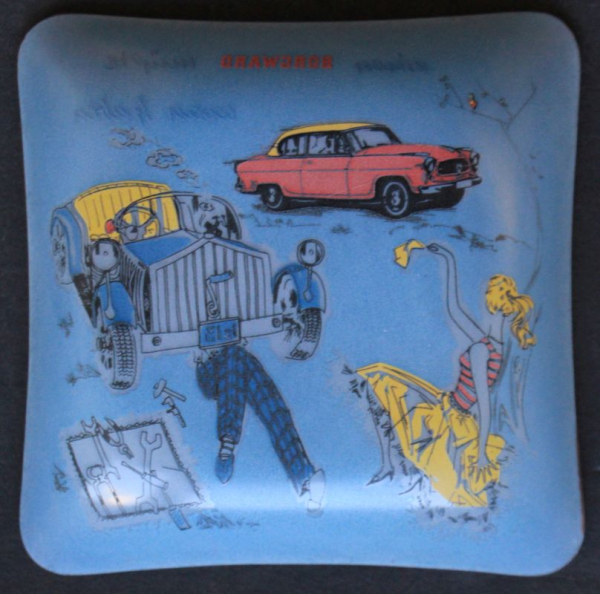 Borgward Ashtray 1956 "Einen Borgward muesste man haben" glas (10401)
